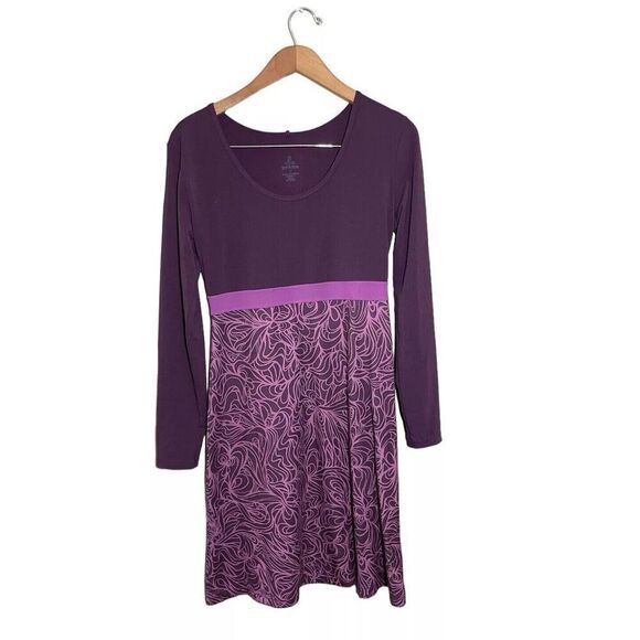 prAna Moxie Dress Small Purple Lagoon Long Sleeve Empire Waist‎ Hidden Pocket - Picture 1 of 8